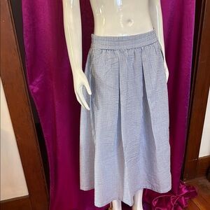 Women's Blue and White Seersucker Midi Skirt